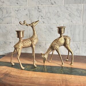 Vintage Brass Pair of Reindeer Deer Candle Holders, Christmas Holiday Decor